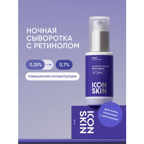 фото Сыворотка для лица ночная с ретинолом 0,7% для всех типов кожи icon skin smart, 30мл