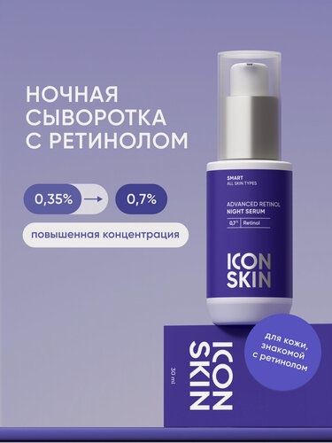 Изображение товара Сыворотка для лица ночная с ретинолом 0,7% для всех типов кожи ICON SKIN, 30мл