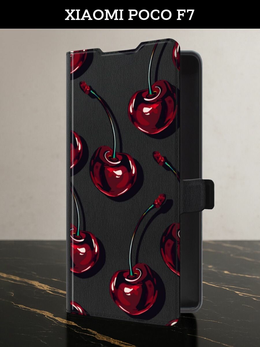 Чехол-книжка на Poco F7 (Поко Ф7) с картой и принтом 