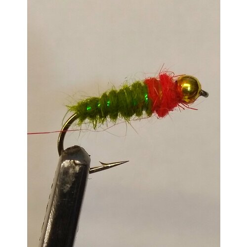 мушка на хариуса nymph skin 10 шт крючок 12 Мушка GoldHead GreenRed Набор из 3 штук.