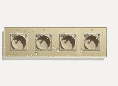 Изображение товара Розетка c крышкой, IP44 4 поста 16А, рамка 299х86мм пластик, цвет золотой