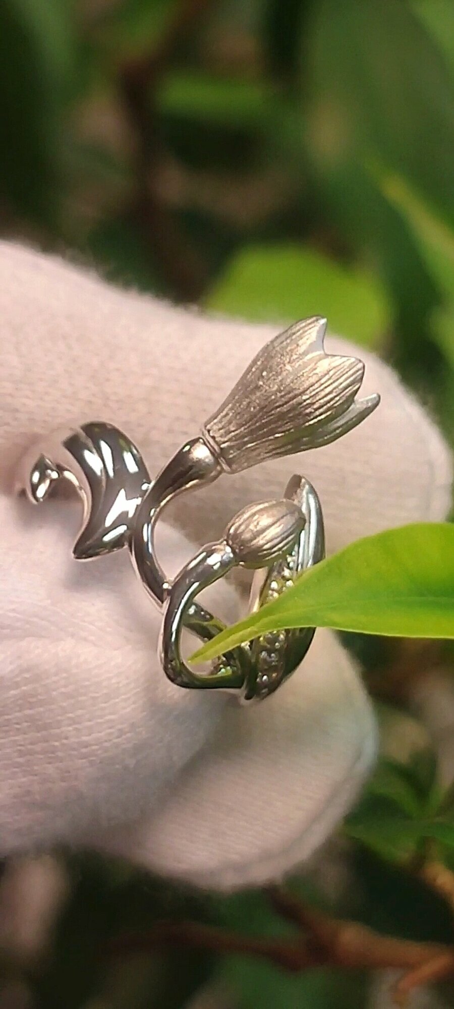 Перстень Альдзена Подснежник К-15057, серебро, 925 проба, родирование, фианит