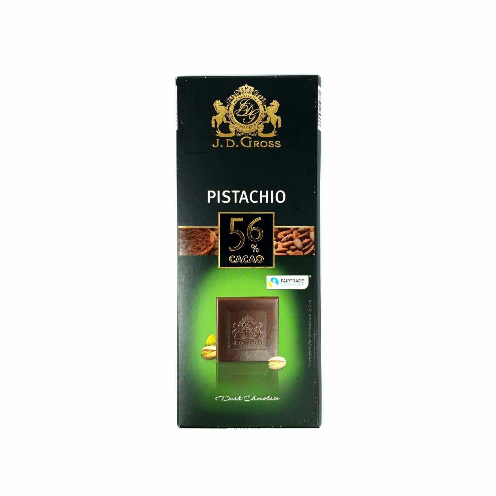 Темный шоколад с измельченными фисташками, содержание какао 56%, J. D. Gross Pistachio, 125гр. Германия