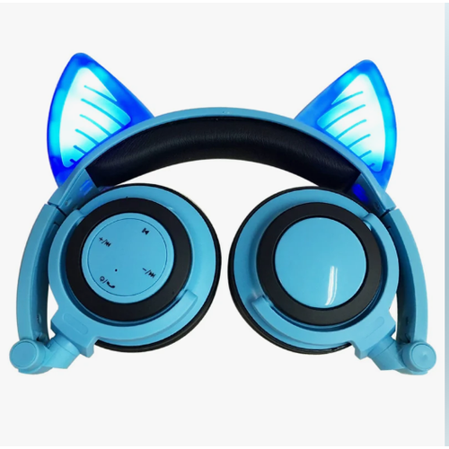 Беспроводные складные Bluetooth-наушники с кошачьими ушками голубые 1800₽