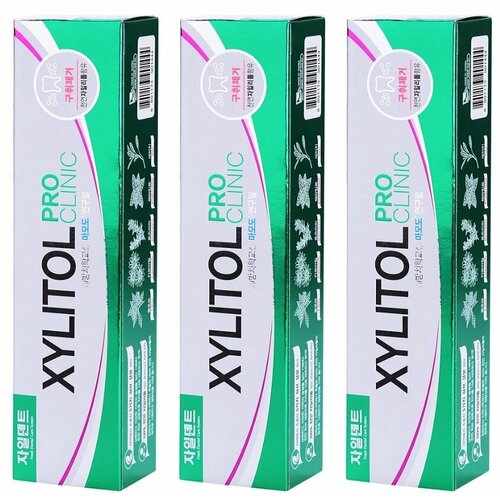 Mukunghwa Зубная паста Xylitol Pro Clinic herb fragrant green color, 130 гр, 3 шт mukunghwa паста зубная отбеливающая аромат мяты и зеленого чая classic white double clinic 110г