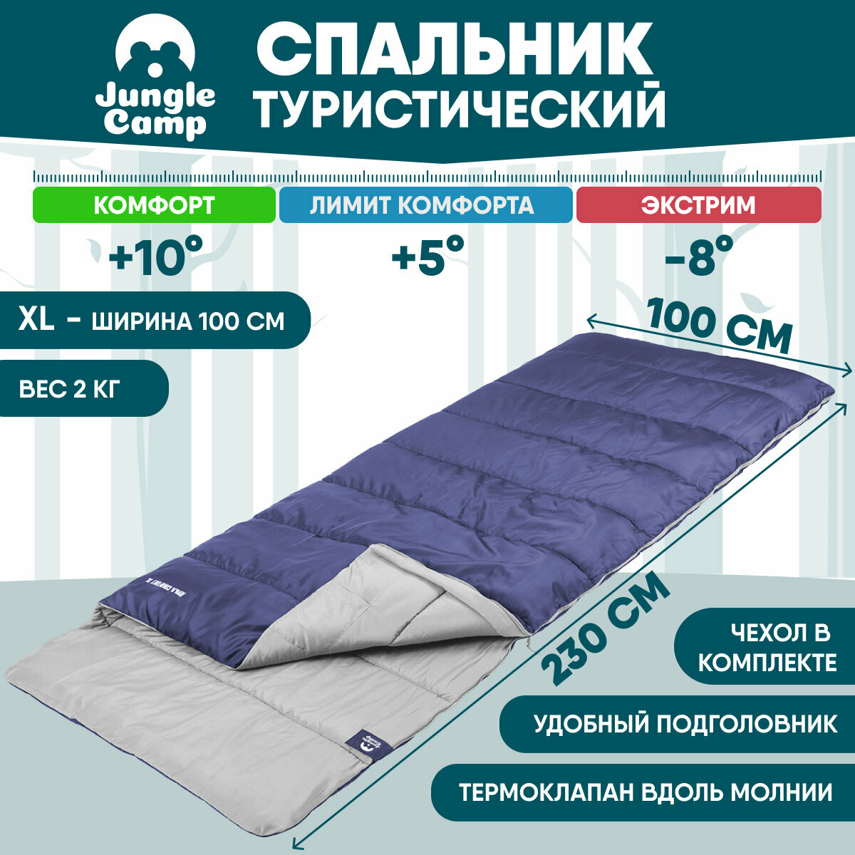 Спальный мешок Jungle Camp Avola Comfort XL, широкий, левая молния, цвет: синий