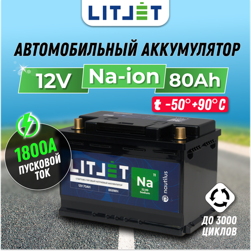 Автомобильный натрий-ионный аккумулятор LITJET 12V 80Ah 992Wh 1800CCA стартовотяговый 58480₽