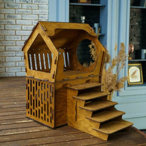 Домик для кролика, кошек / Лежак двух этажный с лестницей
