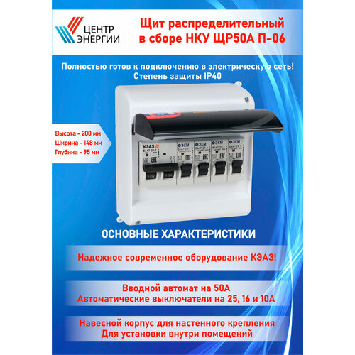 Щиток электрический НКУ ЩР50А П-06 электрощиток для дачи гаража бани мастерской 1Х2С50 2х1В10 1х1В16 1х1В25 ЭКМ12 2348₽