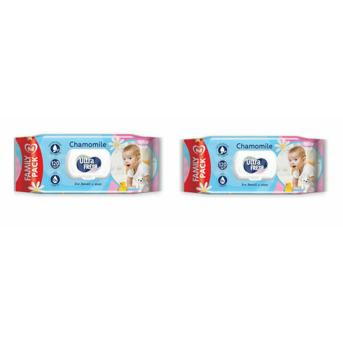 Влажные салфетки Ultra Fresh Baby, для детей и мам, с клапаном, 120 шт, 2 уп.