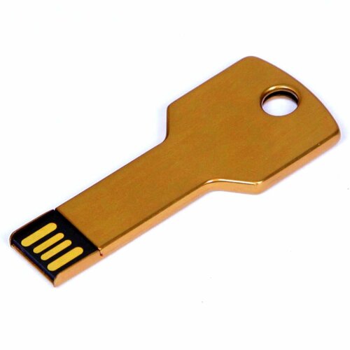 Металлическая флешка Ключ для нанесения логотипа (16 Гб / GB USB 2.0 Золотой/Gold KEY Flash drive ME004)