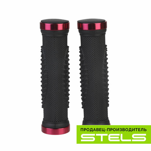Грипсы руля велосипеда (ручки дя велосипеда) STELS XH-G64BL 130мм чёрно-красные с кольцами алюм, в индивидуальной упаковке VELOSALE