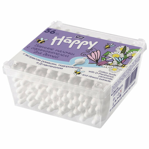 Палочки ватные вella happy ромашка подорожник и д-пантенол 56шт c ограничителем детские 449₽