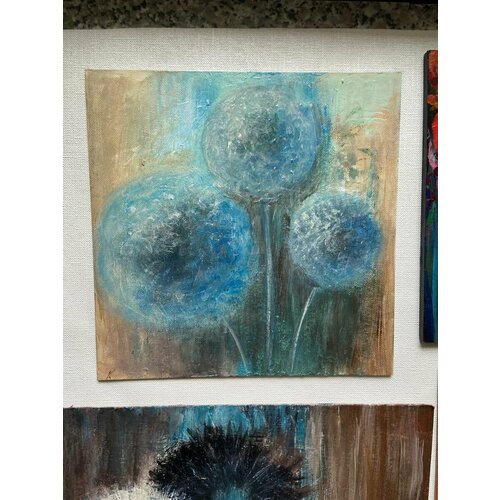 Картина интерьерная цветы Одуванчики написана акрилом на двп