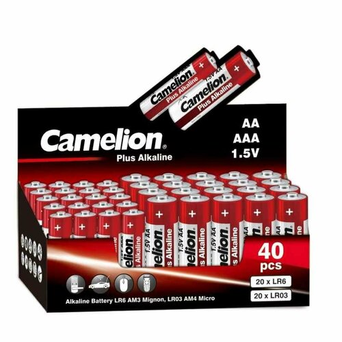 Батарейка Camelion Plus Alkaline COMBO40 40шт/бл 20LR6 + 20LR03-CB(14981) батарейка camelion plus alkaline combo40 20lr6 20lr03 cb 1 5в 14981
