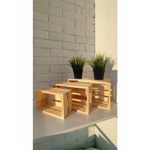 Набор 3 ящика деревянных кашпо для цветов 34х20х12 см