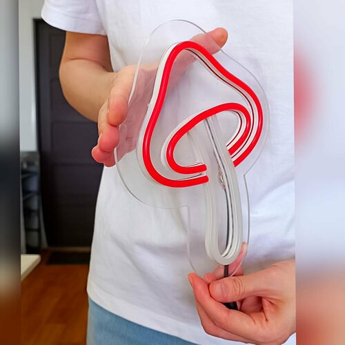 Неоновая вывеска Гриб красный, 16,5х19 см, диммер в комплекте