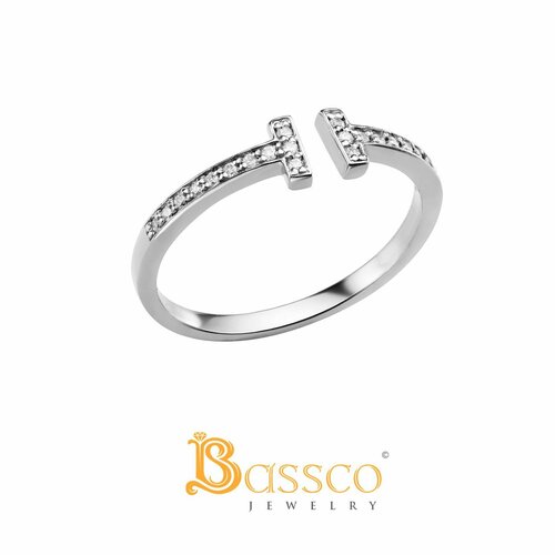 Кольцо Bassco, серебро, 925 проба, родирование, фианит, размер 18.5, бесцветный, серебристый