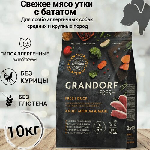 Изображение товара Сухой корм для собак Grandorf FRESH Dog Adult MED&MAXI, Мясо утки с бататом для собак средних и крупных пород, 10 кг