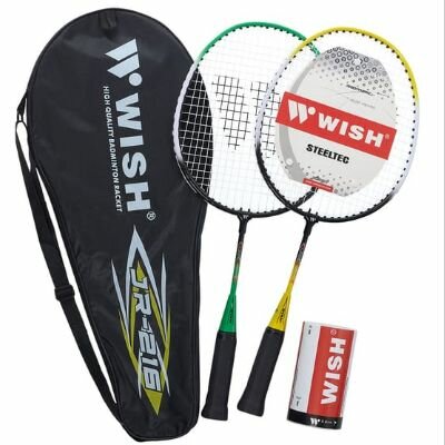 фото Набор для бадминтона Steeltec 216K, 2 ракетки, 2 волана, желтый/зеленый Wish ЦБ-00002419