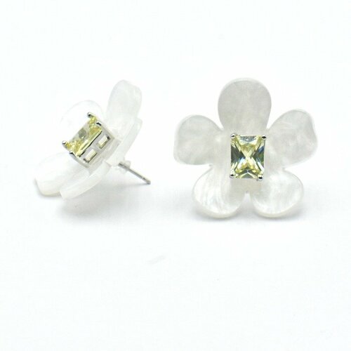 Серьги пусеты Silver WINGS фианит перламутр белый 1560₽