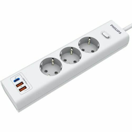 Сетевой фильтр Philips 3 Розетки с USB PDQC30 5912В 20Вт кабель - 2M белый 2310₽