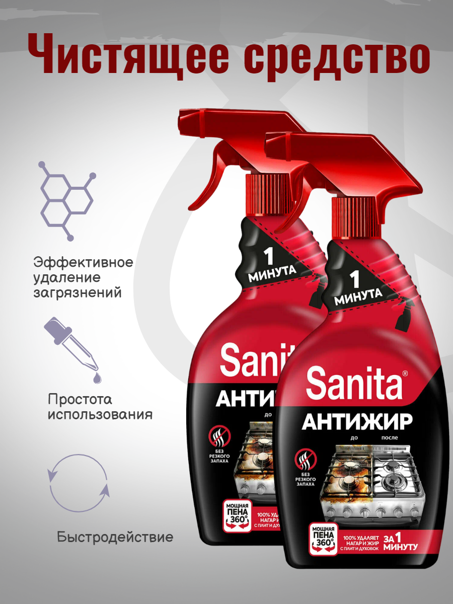 Чистящее средство 1 минута Sanita, 500 мл 2шт