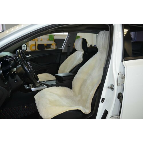 Меховая накидка на сиденье автомобиля мутон 2 шт цельные шкуры короткий ворс класс А белый 11500₽