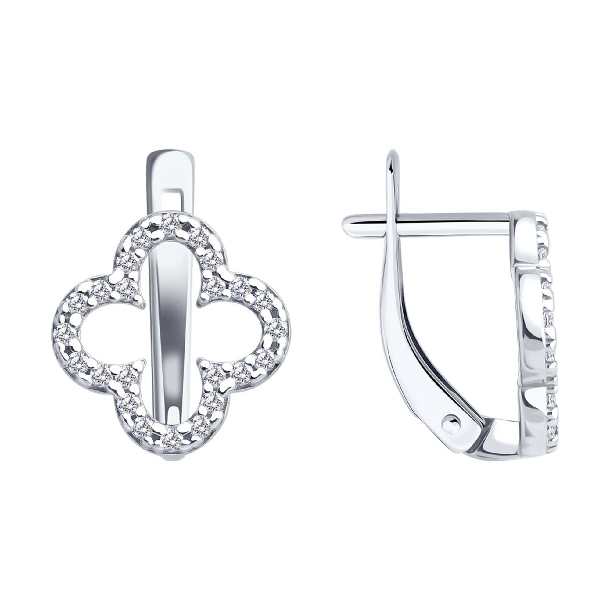 Серьги, серебро, 925 проба, родирование, фианит