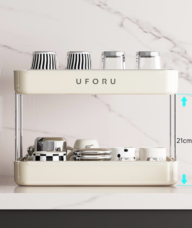 Сушилка для посуды / органайзер UFORU, 2 яруса, настольная, бежевая, пластик
