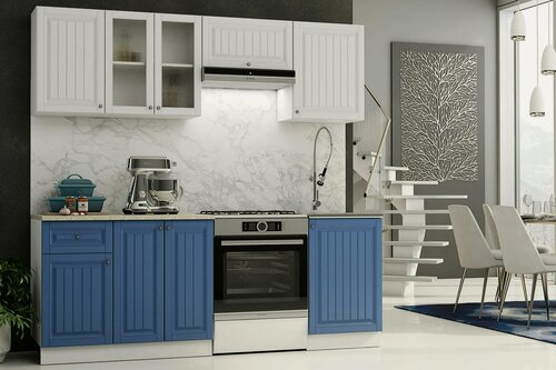 Изображение товара Кухонный гарнитур Хозяюшка 1.5 м + ГАЗ600 Акация белая/Деним