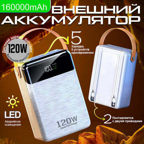 Повербанк с беспроводной зарядкой 160000 mAh портативный внешний аккумулятор мощностью 120вт портативная зарядная станция электростанция уличный мобильный источник питания большой емкости белый 532500₽