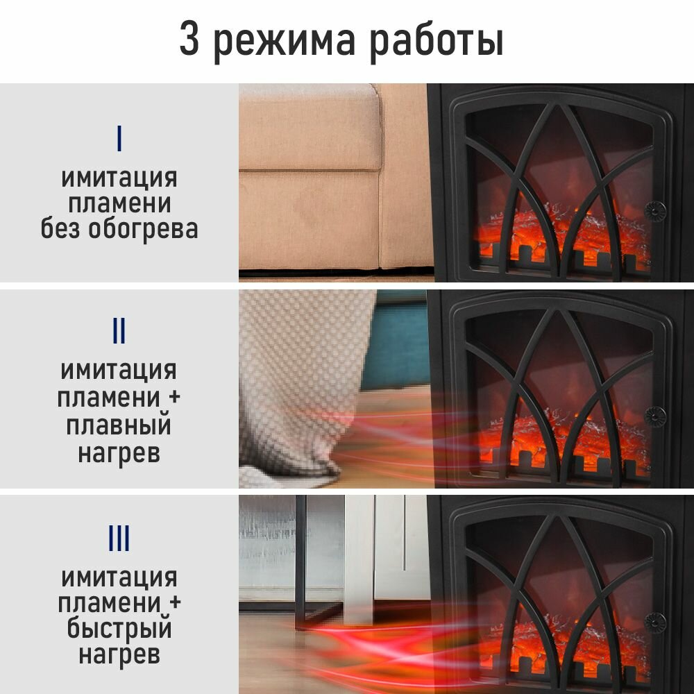 Электрокамин-Бытоваятехника，Электрический камин с 3D пламенем, термостатом, 3 режимами работы, защитой от перегрева — фото 1