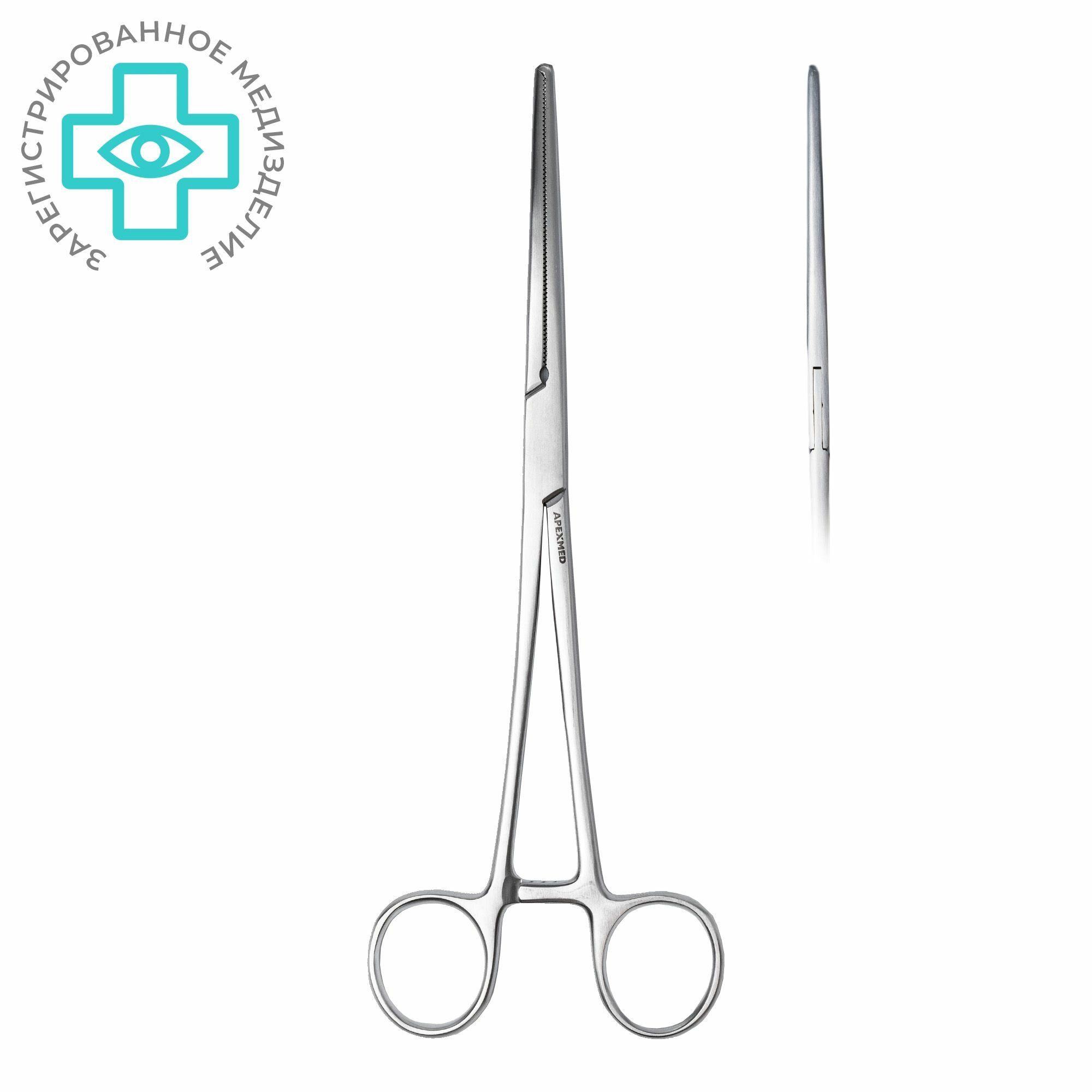 APEXMED Зажим Ochsner-Kocher 220 мм, хирургический, кровоостанавливающий, прямой, Кохера-Ошнера