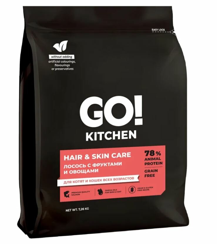 Go`Kitchen GO! KITCHEN Полнорационный беззерновой сухой корм для котят и кошек всех возрастов с лососем, 7.26кг 7.26 кг