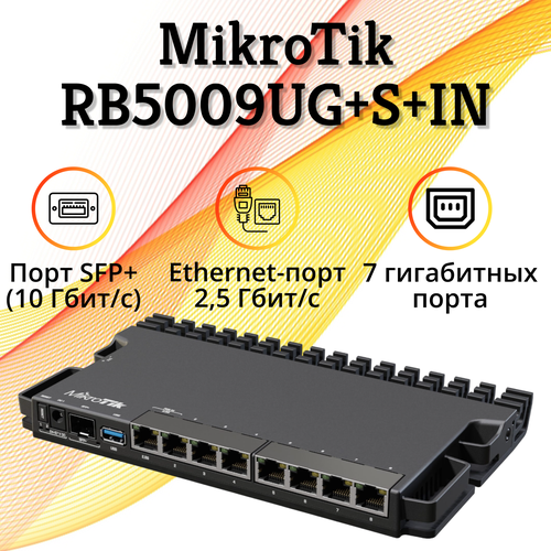 Роутер для дома мощный маршрутизатор MikroTik RB5009UGSIN USB 30 1G и 25G Ethernet 10G SFP cage 1 ГБ 25473₽
