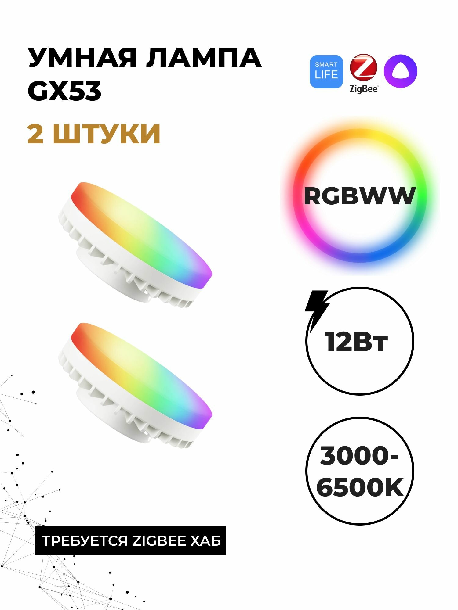 Умная лампочка GX53 Zigbee 2 шт.