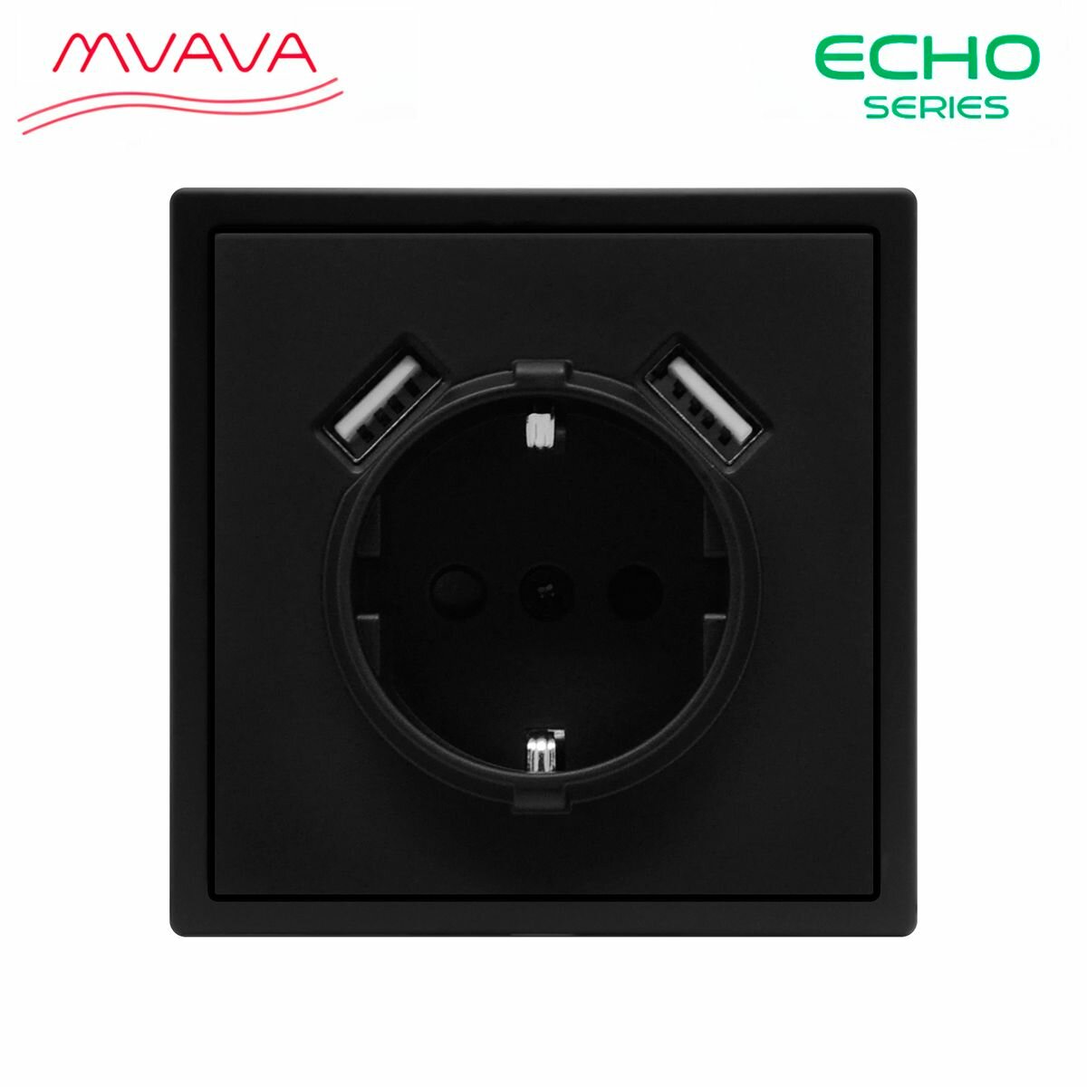 Розетка echo с Usb АА 10W, 1 пост 16А, рамка пластик 81х81, цвет черный