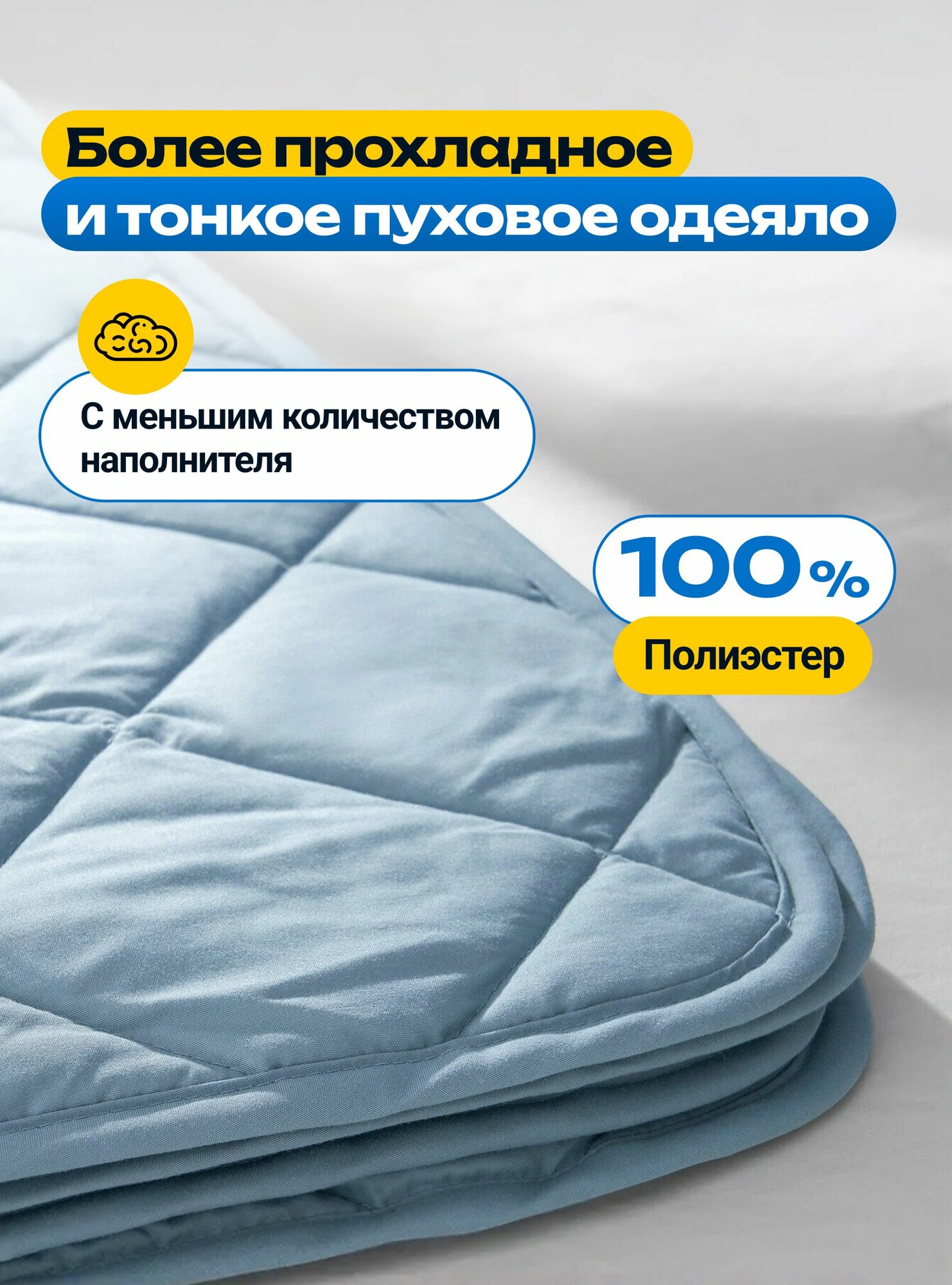 Одеяло 1,5 спальное икеа. Летнее одеяло 150х200 облегченное, стеганое, голубое — фото 1