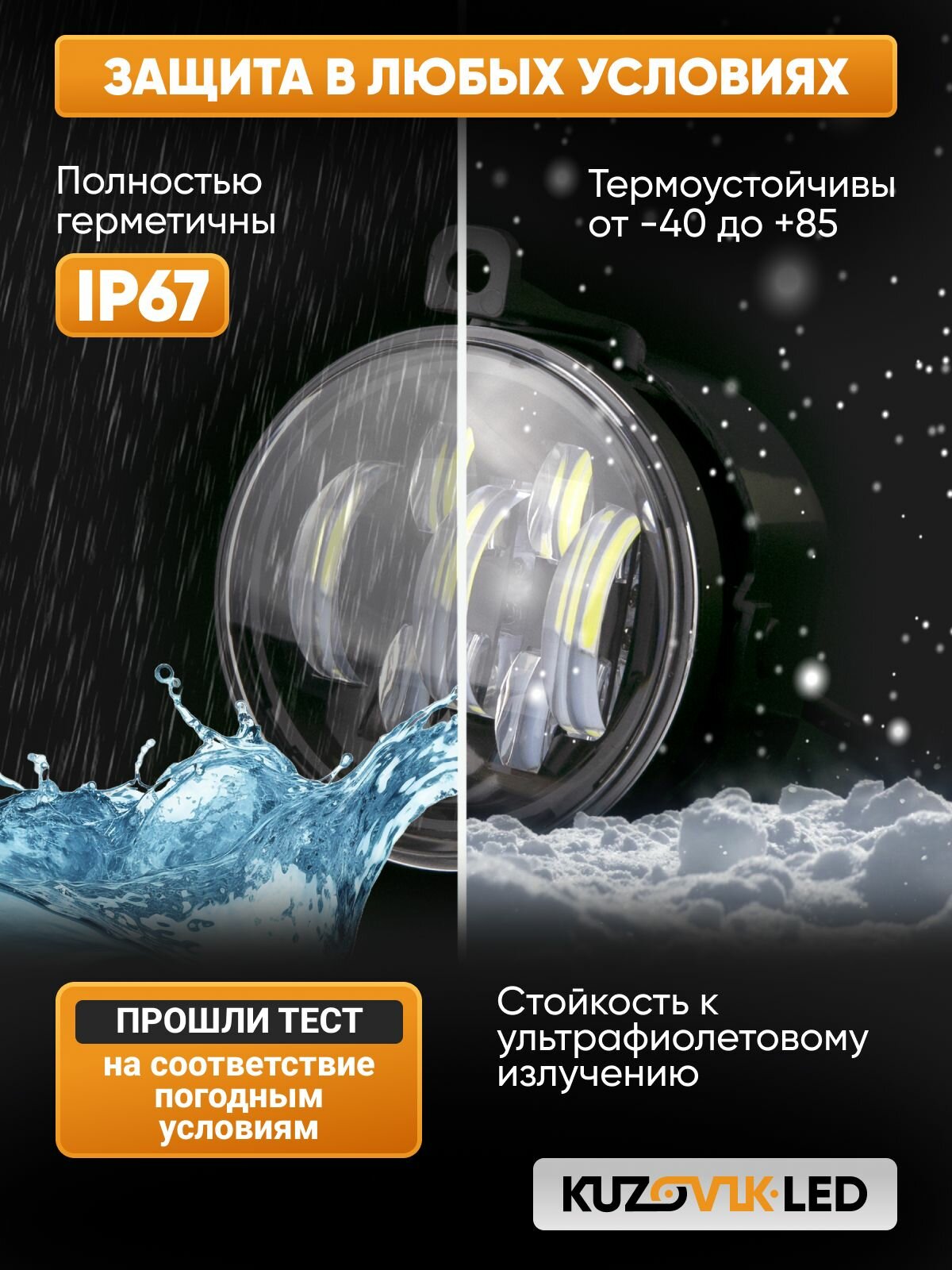 Противотуманные фары LED 70W для Газель Некст, Бизнес; туманки с 1 режимом света - белый ; ПТФ светодиодные с регулировкой; комплект 2 шт — фото 1