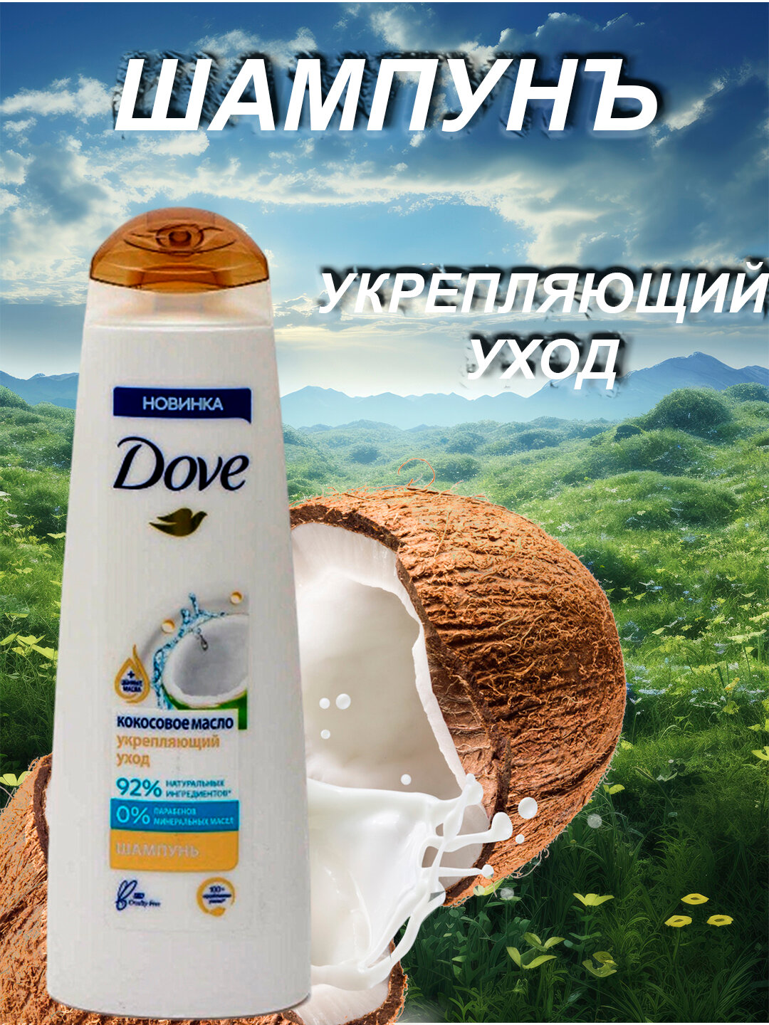 Шампунь Dove, для жирных у корней и сухих на кончиках волос, для жестких, осветленных, вьющихся и седых волос