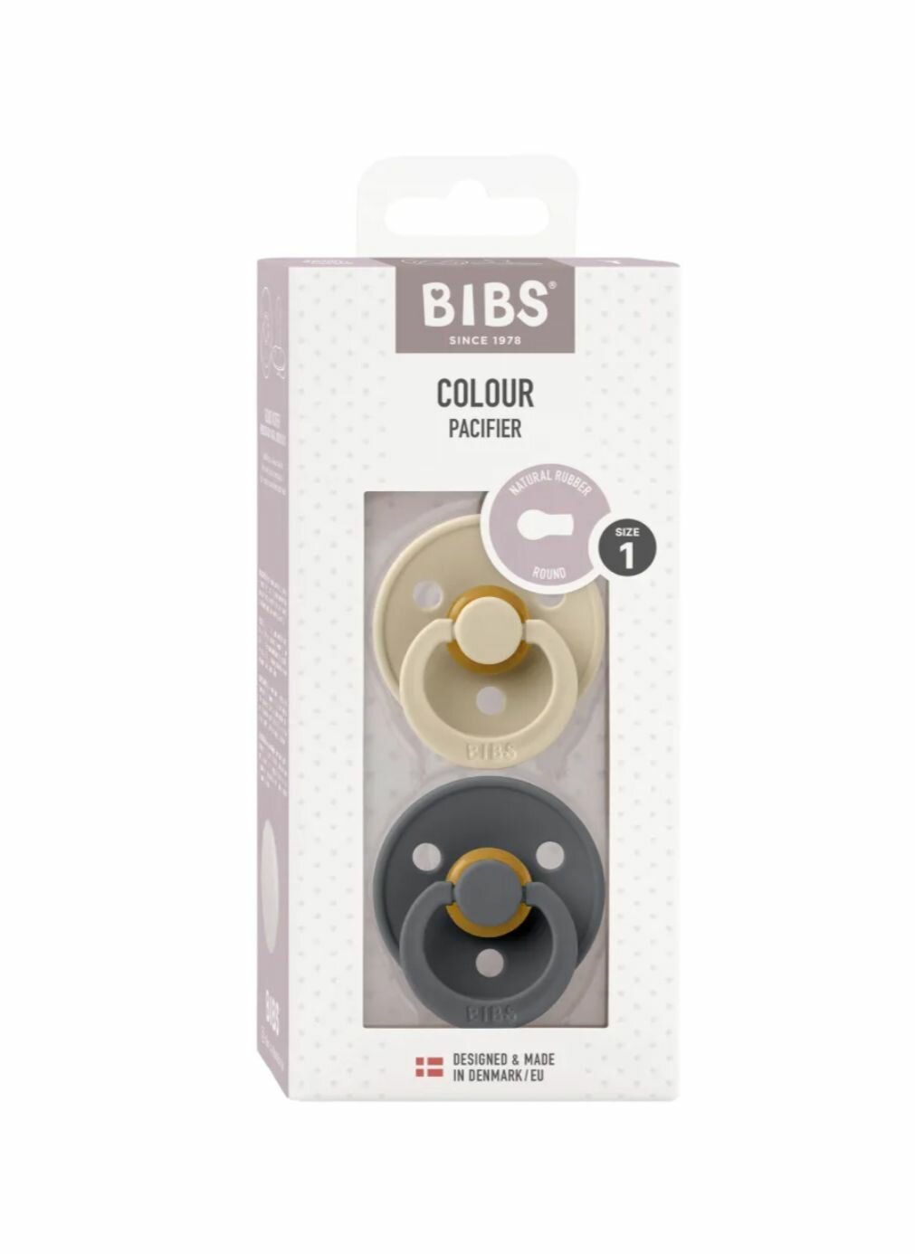 Соски Набор 2 шт. Соска-пустышка BIBS латексная классическая Colour Vanilla/Iron, 0+ месяцев