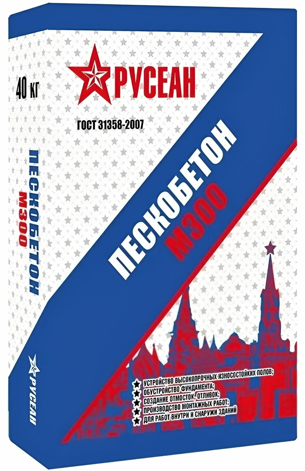 Пескобетон Русеан М300 40кг ручной для пола морозостойкий