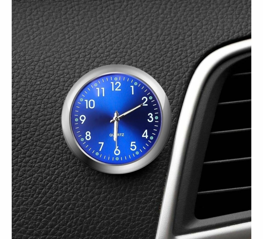 Часы автомобильные с креплением со светящимися фосфорными стрелками цвет синий
