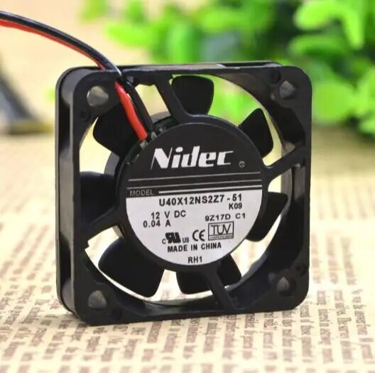 Ультратихий охлаждающий вентилятор Nidec U40X12NS2Z7-51 40*40*10 4 см 12 В 004 А 2 провода Черный Нет цветная (RGB) Черный