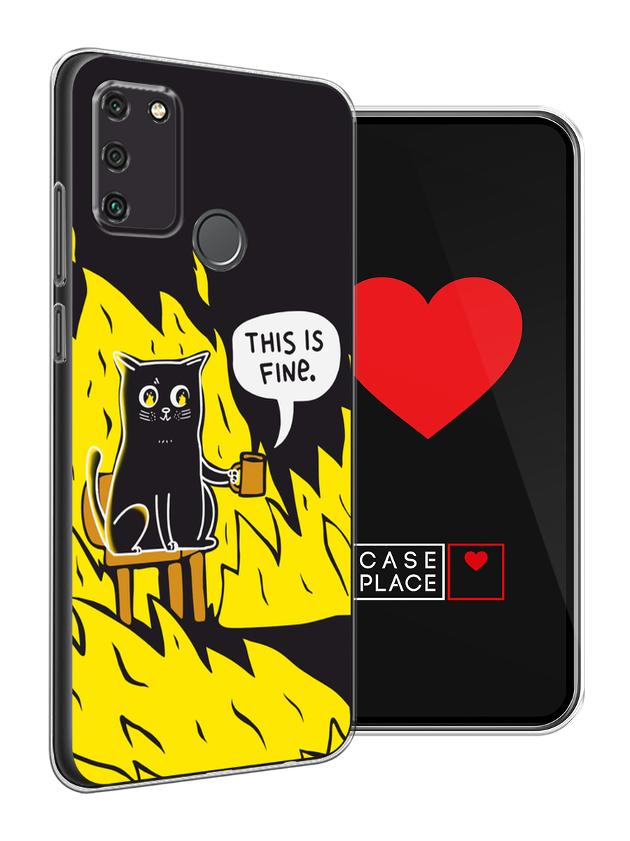 Силиконовый чехол на Honor 9A / Хонор 9А с принтом This is fine cat — фото 1