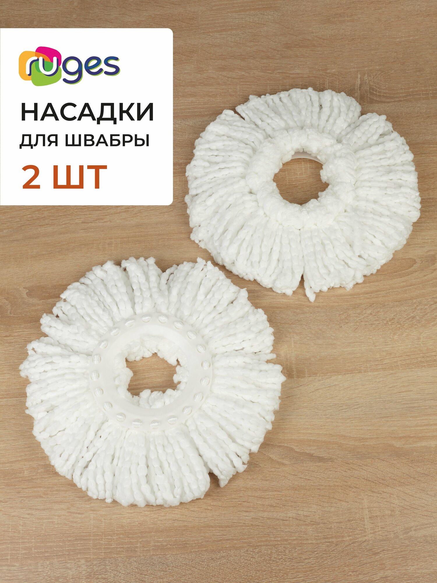Насадки для швабры Верта, круглая из микрофибры, МОП, Сменные микрофибровые насадки для швабры RUGES (2 шт.)