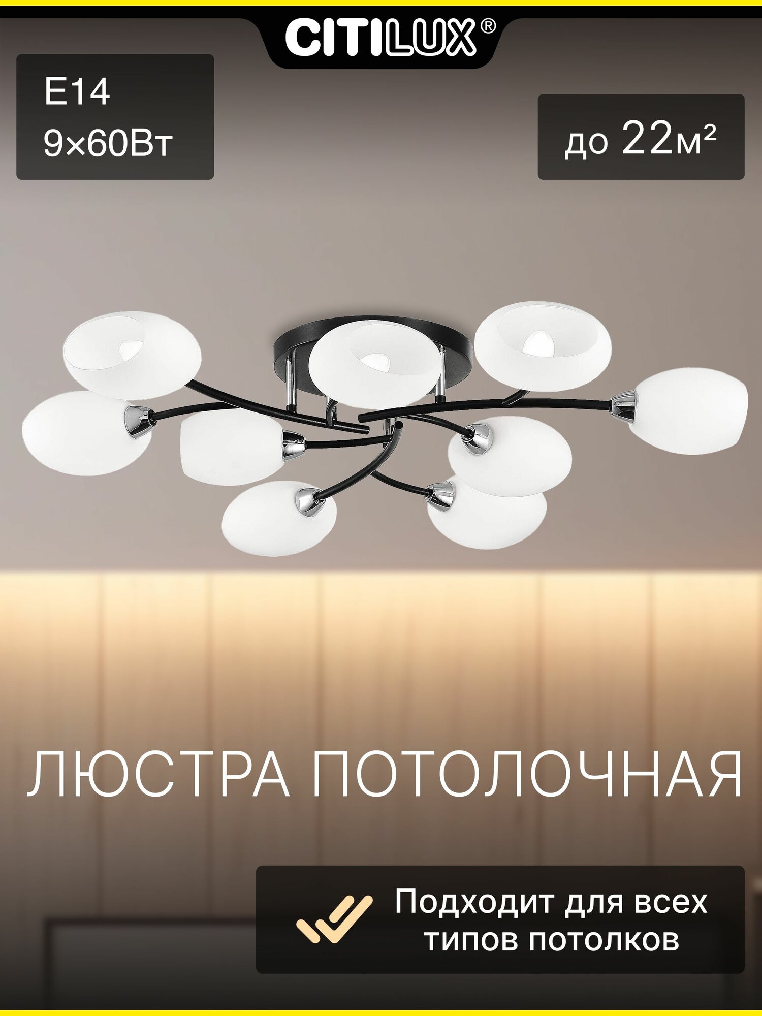 Люстра потолочная черная Citilux Флорида CL148195