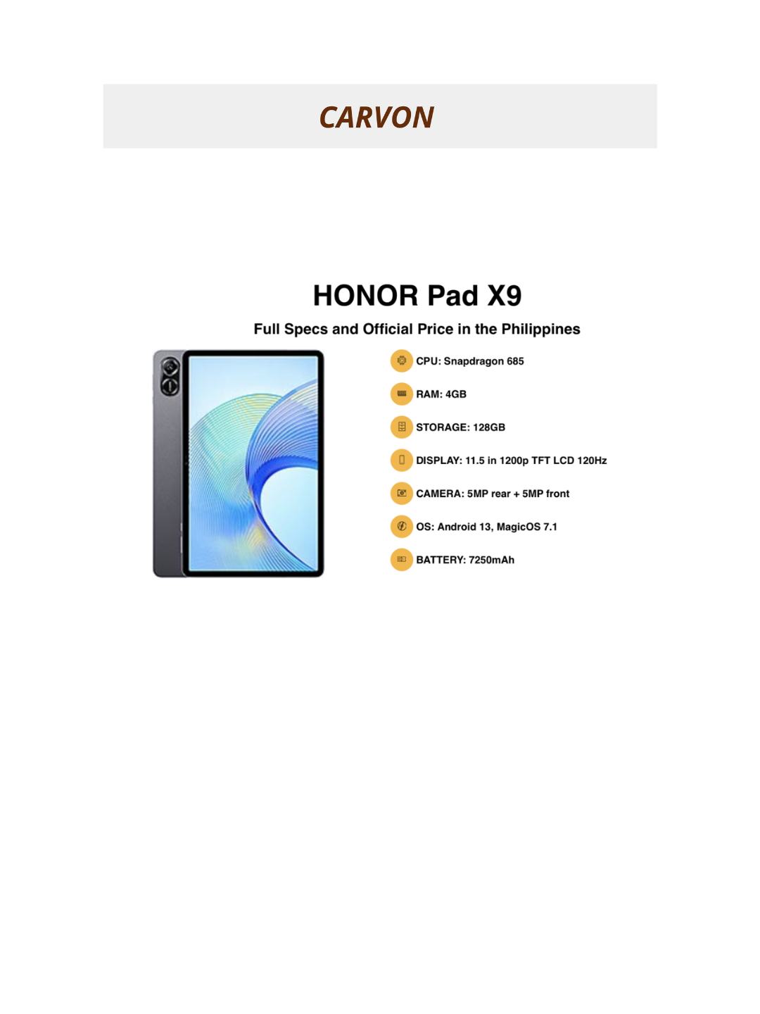 Планшет Honor Pad X9 4GB+128GB, 11,5" большой дисплей, 7250 mAh — фото 1