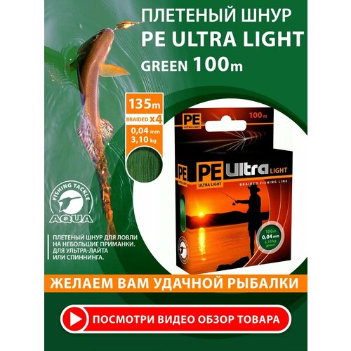 Плетеный шнур для рыбалки AQUA PE Ultra Light Dark Green 100m 0.04mm 3.1kg